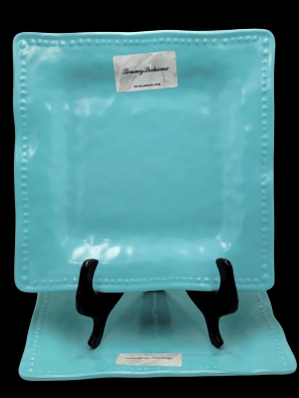 Tommy Bahama Aqua Square Melamine Plates Set Of 2 Durable & Dishwasher Safe
